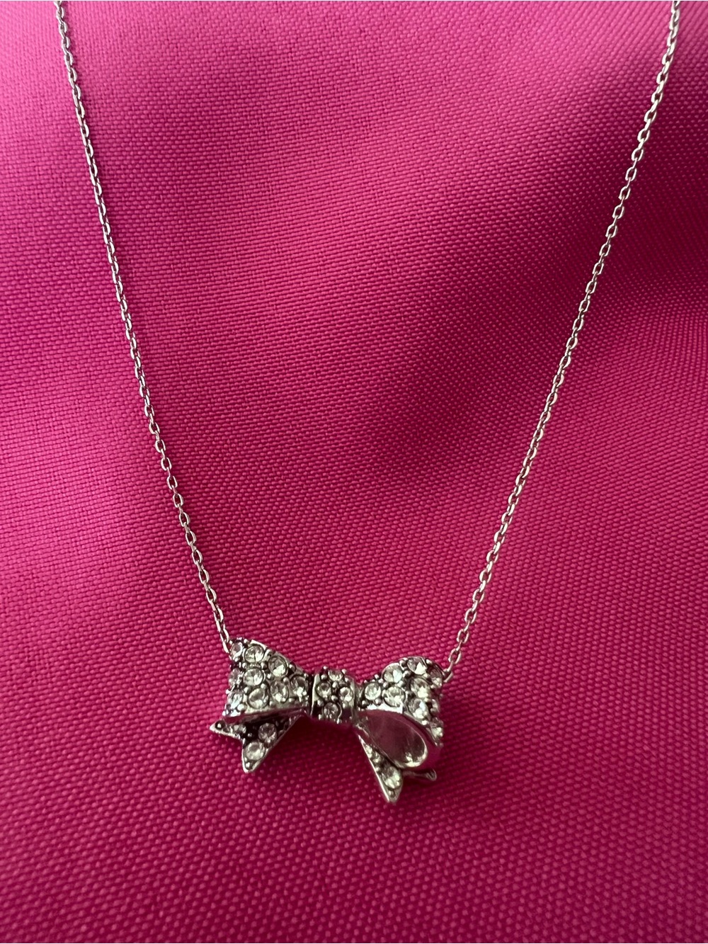 Vintage Juicy Couture Silver Crystal Bow Pendant Necklace - Women Jewelry